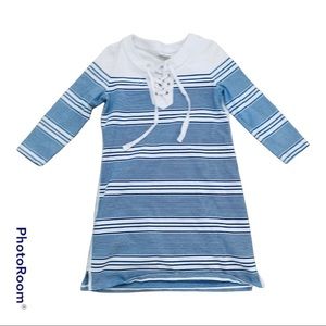 Vineyard Vines Blue-white Yacht Stripe Tie-front Knit Short Casual Dress